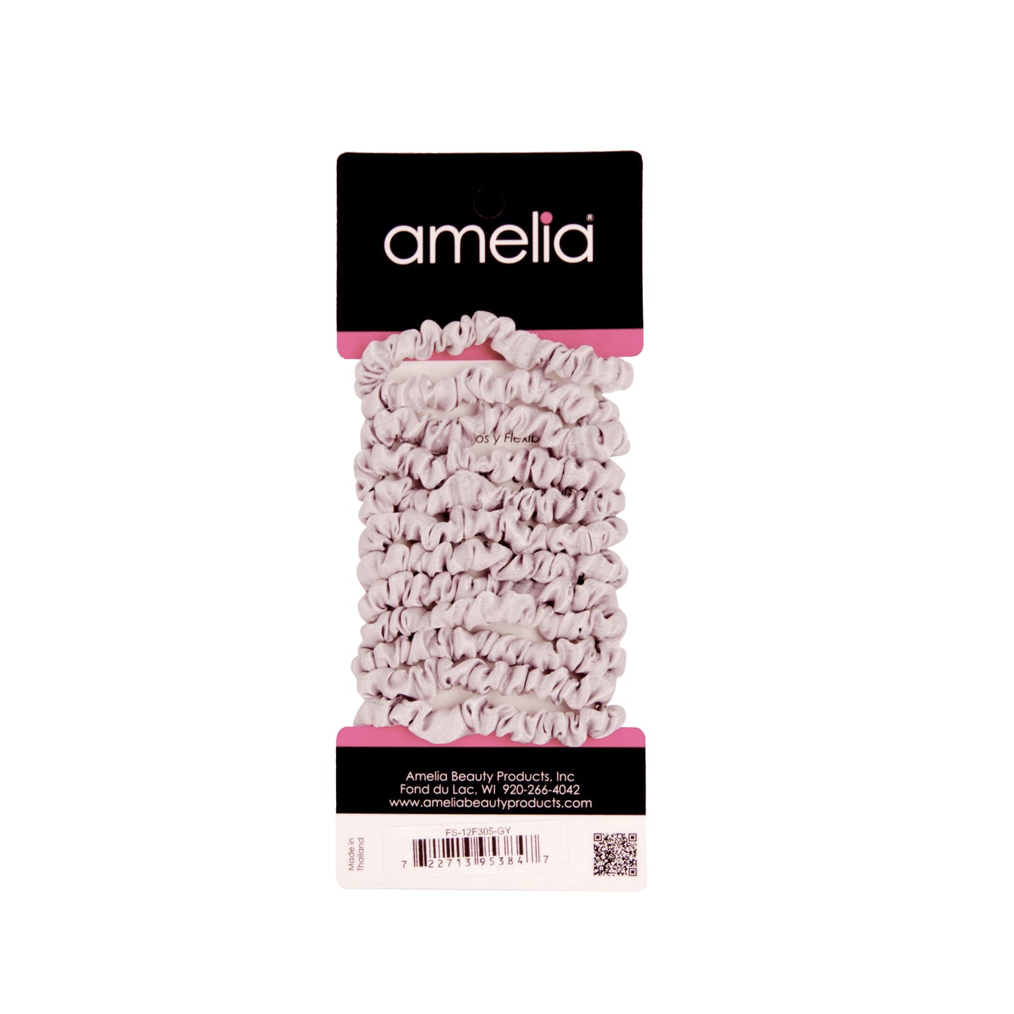 Amelia Beauty, Grey Skinny Satin Scrunchies, 2in Diameter, Gentle and Strong Hold, No Snag, No Dents or Creases. 12 Pack