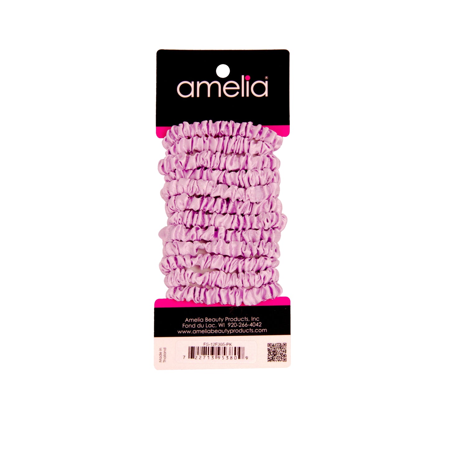 Amelia Beauty, Pink Skinny Satin Scrunchies, 2in Diameter, Gentle and Strong Hold, No Snag, No Dents or Creases. 12 Pack