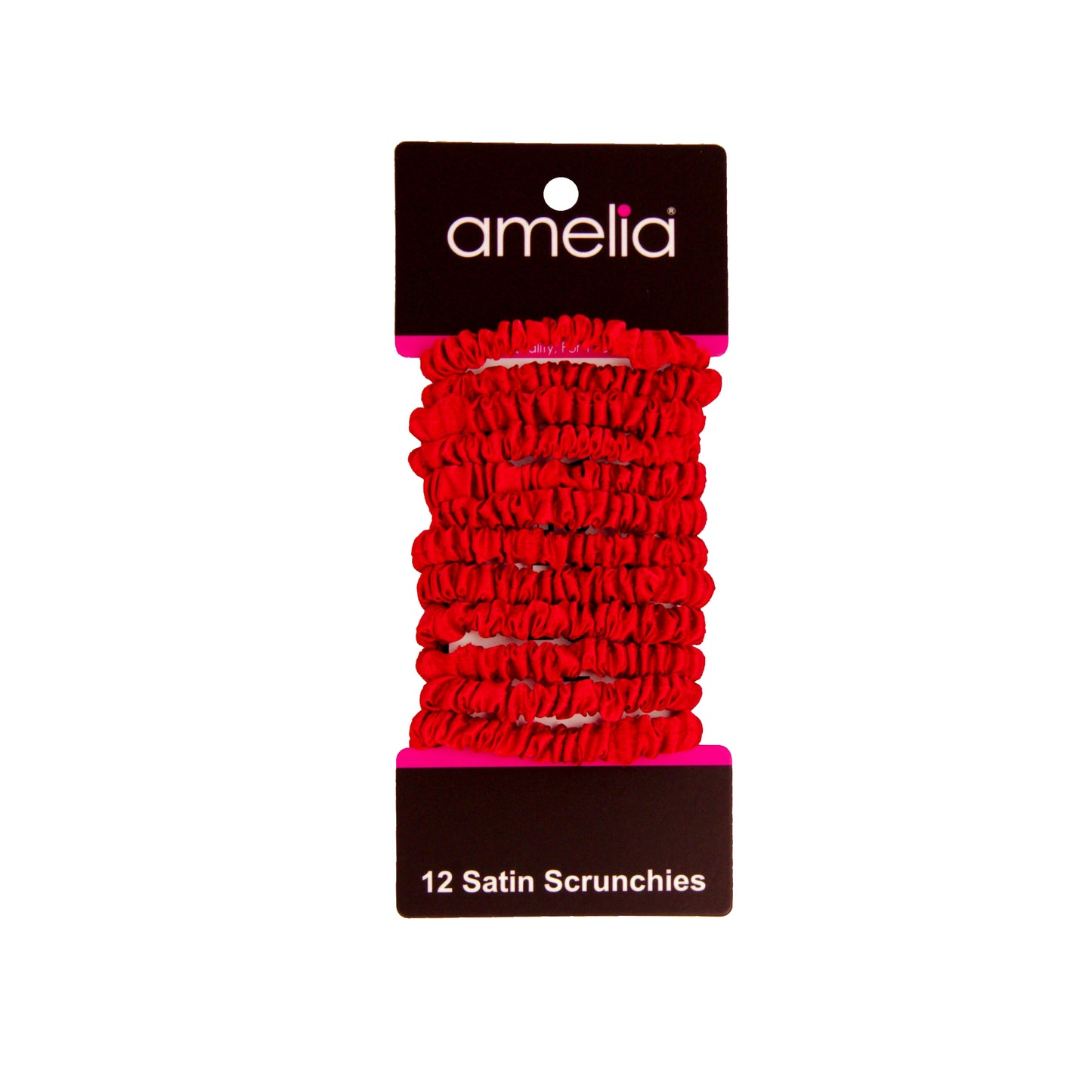 Amelia Beauty, Red Skinny Satin Scrunchies, 2in Diameter, Gentle and Strong Hold, No Snag, No Dents or Creases. 12 Pack