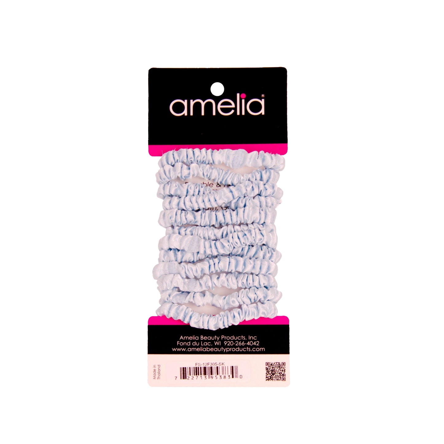 Amelia Beauty, Sky Blue Skinny Satin Scrunchies, 2in Diameter, Gentle and Strong Hold, No Snag, No Dents or Creases. 12 Pack