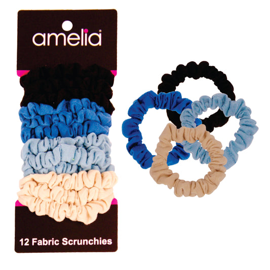 Amelia Beauty, Ocean Colors Jersey Scrunchies, 2.25in Diameter, Gentle on Hair, Strong Hold, No Snag, No Dents or Creases. 12 Pack
