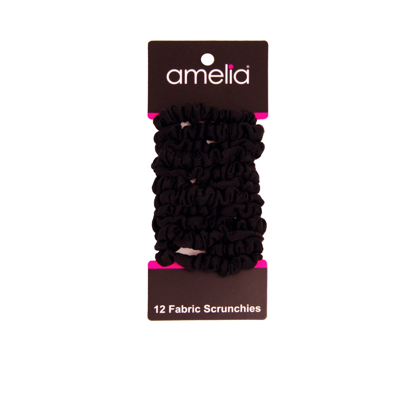 Amelia Beauty, Black Jersey Scrunchies, 2.25in Diameter, Gentle on Hair, Strong Hold, No Snag, No Dents or Creases. 12 Pack