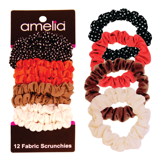 Amelia Beauty, Fall Colors Blend Jersey Scrunchies, 2.25in Diameter, Gentle on Hair, Strong Hold, No Snag, No Dents or Creases. 12 Pack