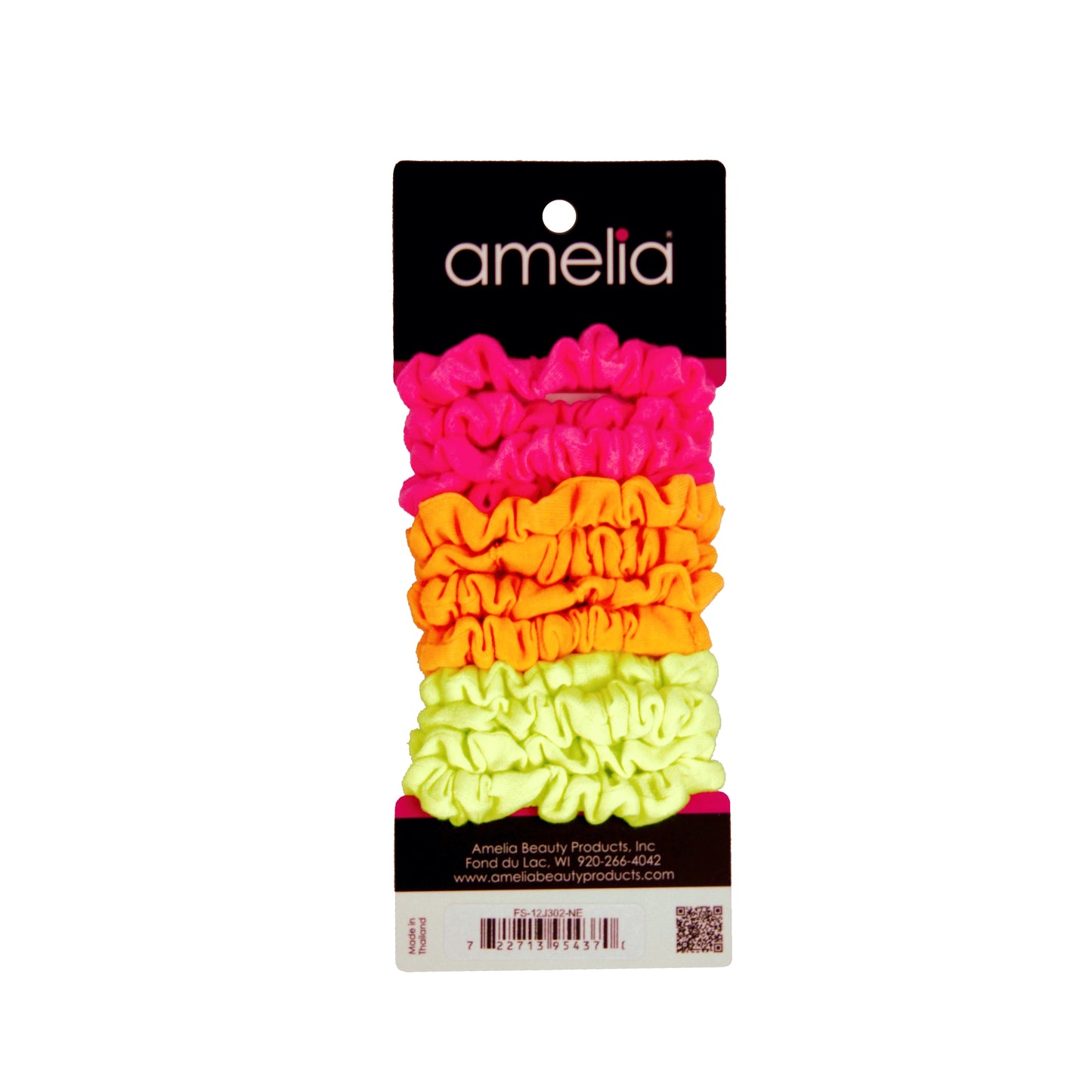 Amelia Beauty, Neon Mix Jersey Scrunchies, 2.25in Diameter, Gentle on Hair, Strong Hold, No Snag, No Dents or Creases. 12 Pack