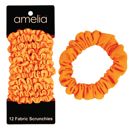 Amelia Beauty, Neon Orange Jersey Scrunchies, 2.25in Diameter, Gentle on Hair, Strong Hold, No Snag, No Dents or Creases. 12 Pack