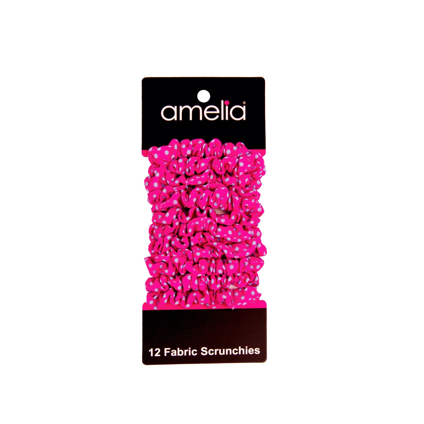 Amelia Beauty, Pink/Blue Dot Jersey Scrunchies, 2.25in Diameter, Gentle on Hair, Strong Hold, No Snag, No Dents or Creases. 12 Pack