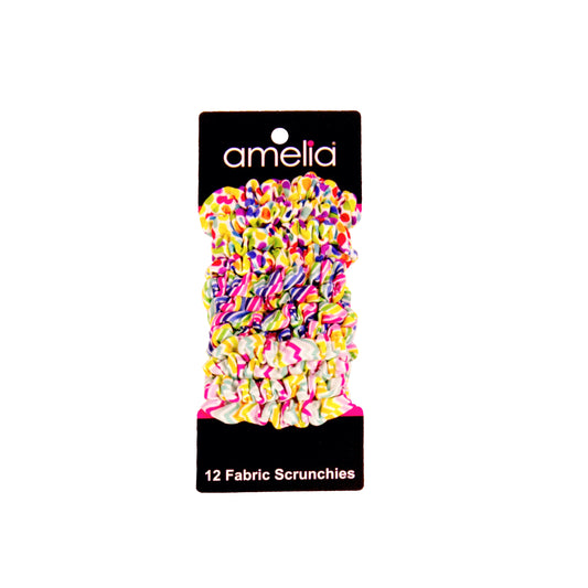 Amelia Beauty, Polka Dot Stripe Mix Jersey Scrunchies, 2.25in Diameter, Gentle on Hair, Strong Hold, No Snag, No Dents or Creases. 12 Pack