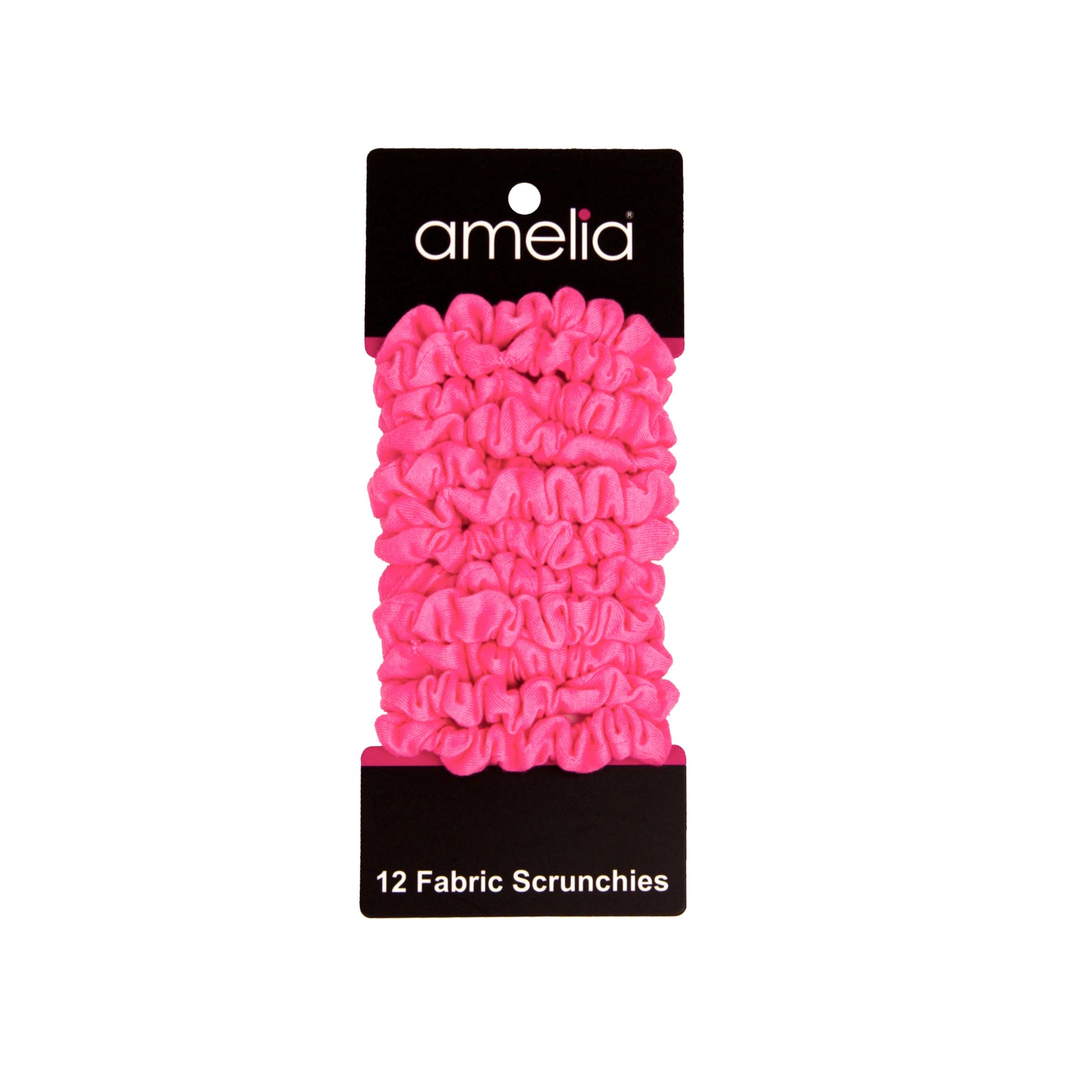 Amelia Beauty, Neon Pink Jersey Scrunchies, 2.25in Diameter, Gentle on Hair, Strong Hold, No Snag, No Dents or Creases. 12 Pack