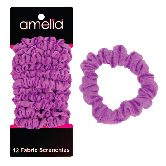 Amelia Beauty, Purple Jersey Scrunchies, 2.25in Diameter, Gentle on Hair, Strong Hold, No Snag, No Dents or Creases. 12 Pack