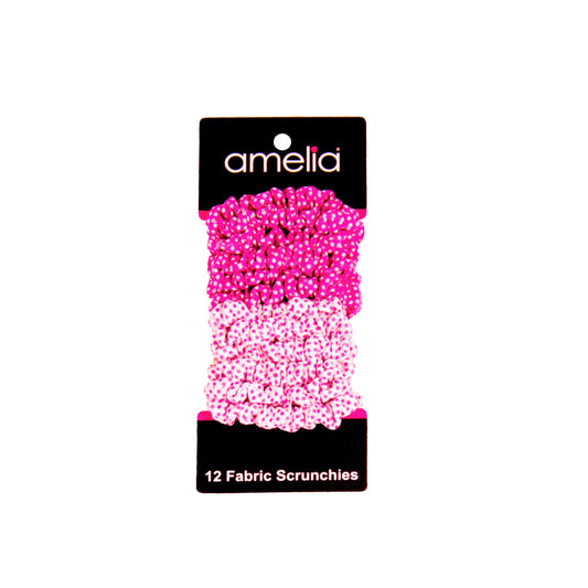 Amelia Beauty, Pink and White Polka Dot Mix Jersey Scrunchies, 2.25in Diameter, Gentle on Hair, Strong Hold, No Snag, No Dents or Creases. 12 Pack