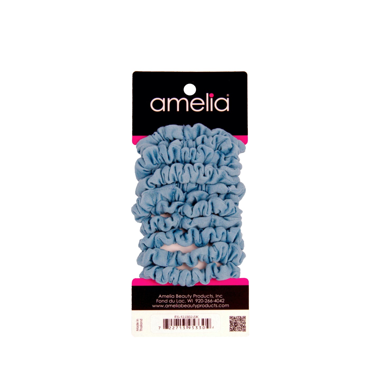 Amelia Beauty, Sky Jersey Scrunchies, 2.25in Diameter, Gentle on Hair, Strong Hold, No Snag, No Dents or Creases. 12 Pack