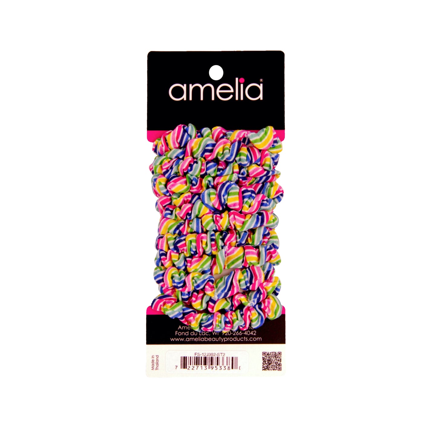 Amelia Beauty, Rainbow Stripe Jersey Scrunchies, 2.25in Diameter, Gentle on Hair, Strong Hold, No Snag, No Dents or Creases. 12 Pack