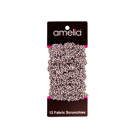 Amelia Beauty, White/Black Stripe Jersey Scrunchies, 2.25in Diameter, Gentle on Hair, Strong Hold, No Snag, No Dents or Creases. 12 Pack