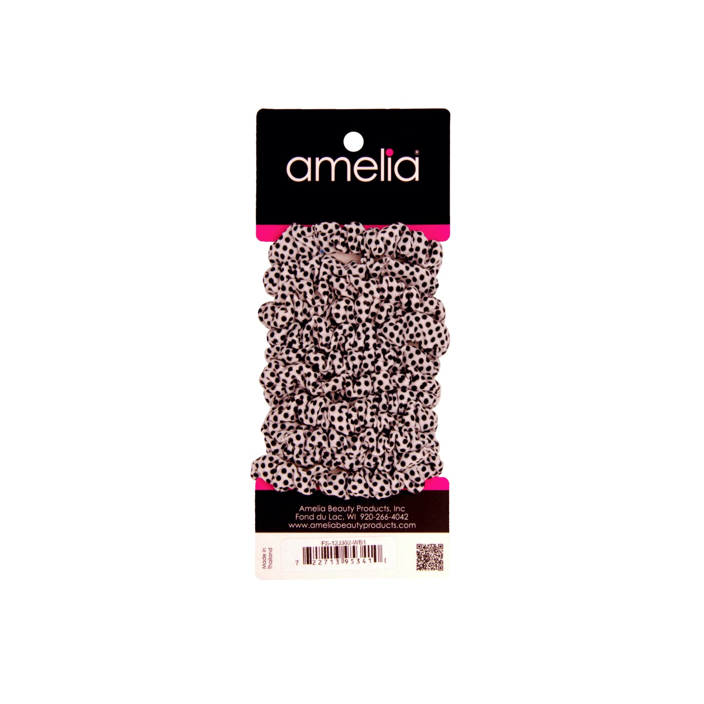Amelia Beauty, White/Black Stripe Jersey Scrunchies, 2.25in Diameter, Gentle on Hair, Strong Hold, No Snag, No Dents or Creases. 12 Pack