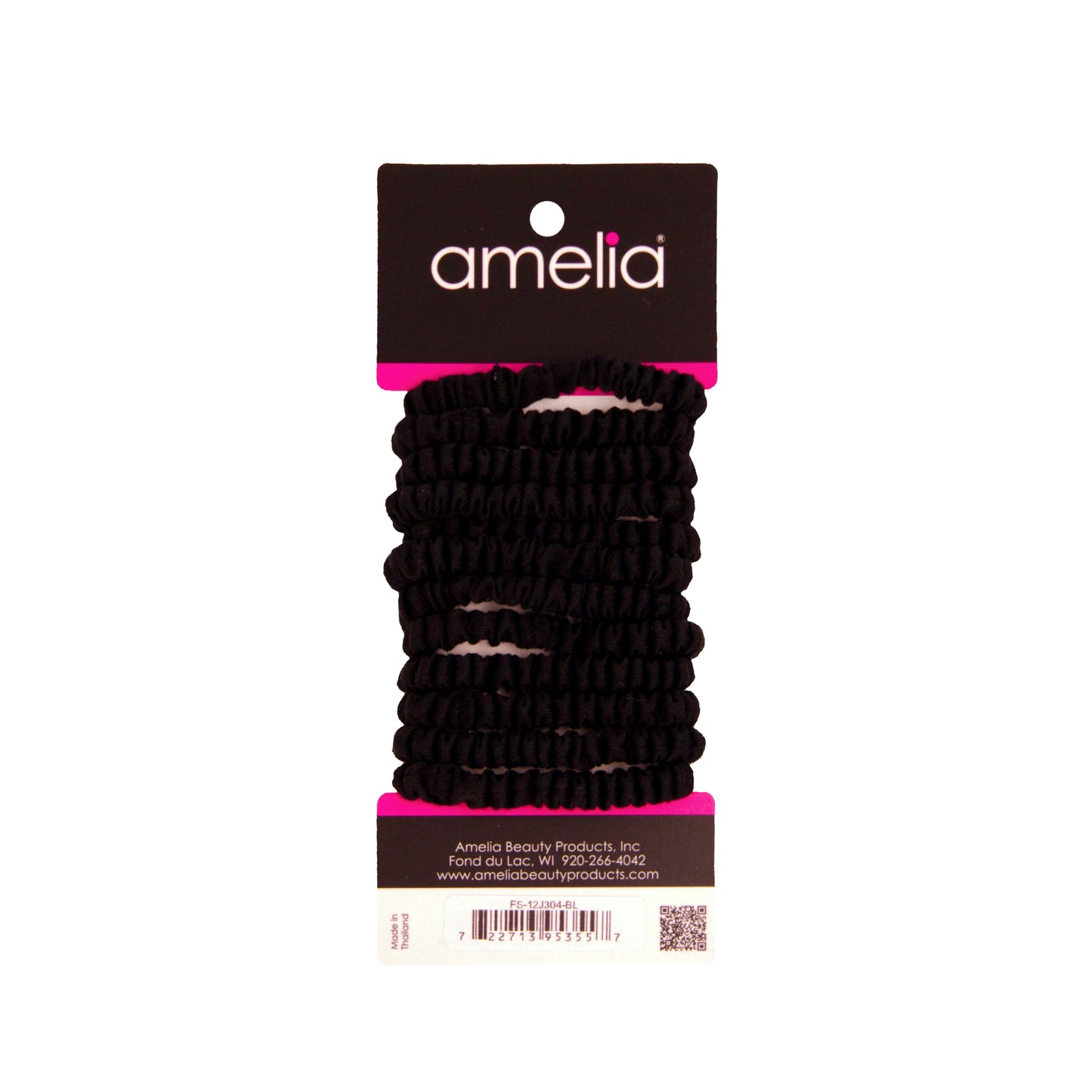 Amelia Beauty, Black Skinny Jersey Scrunchies, 2.125in Diameter, Gentle on Hair, Strong Hold, No Snag, No Dents or Creases. 12 Pack