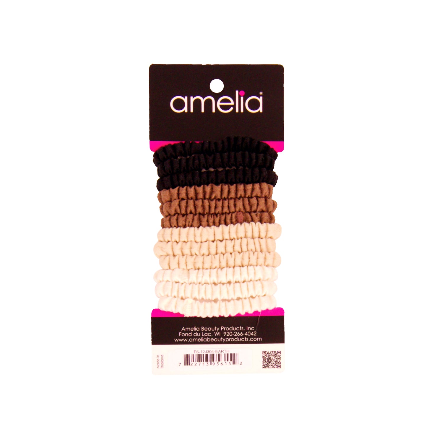 Amelia Beauty, Earth Tones Skinny Jersey Scrunchies, 2.125in Diameter, Gentle on Hair, Strong Hold, No Snag, No Dents or Creases. 12 Pack