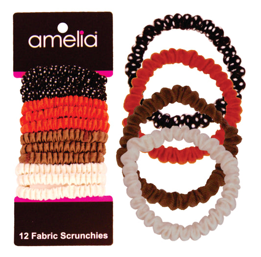 Amelia Beauty, Fall Blend Skinny Jersey Scrunchies, 2.125in Diameter, Gentle on Hair, Strong Hold, No Snag, No Dents or Creases. 12 Pack