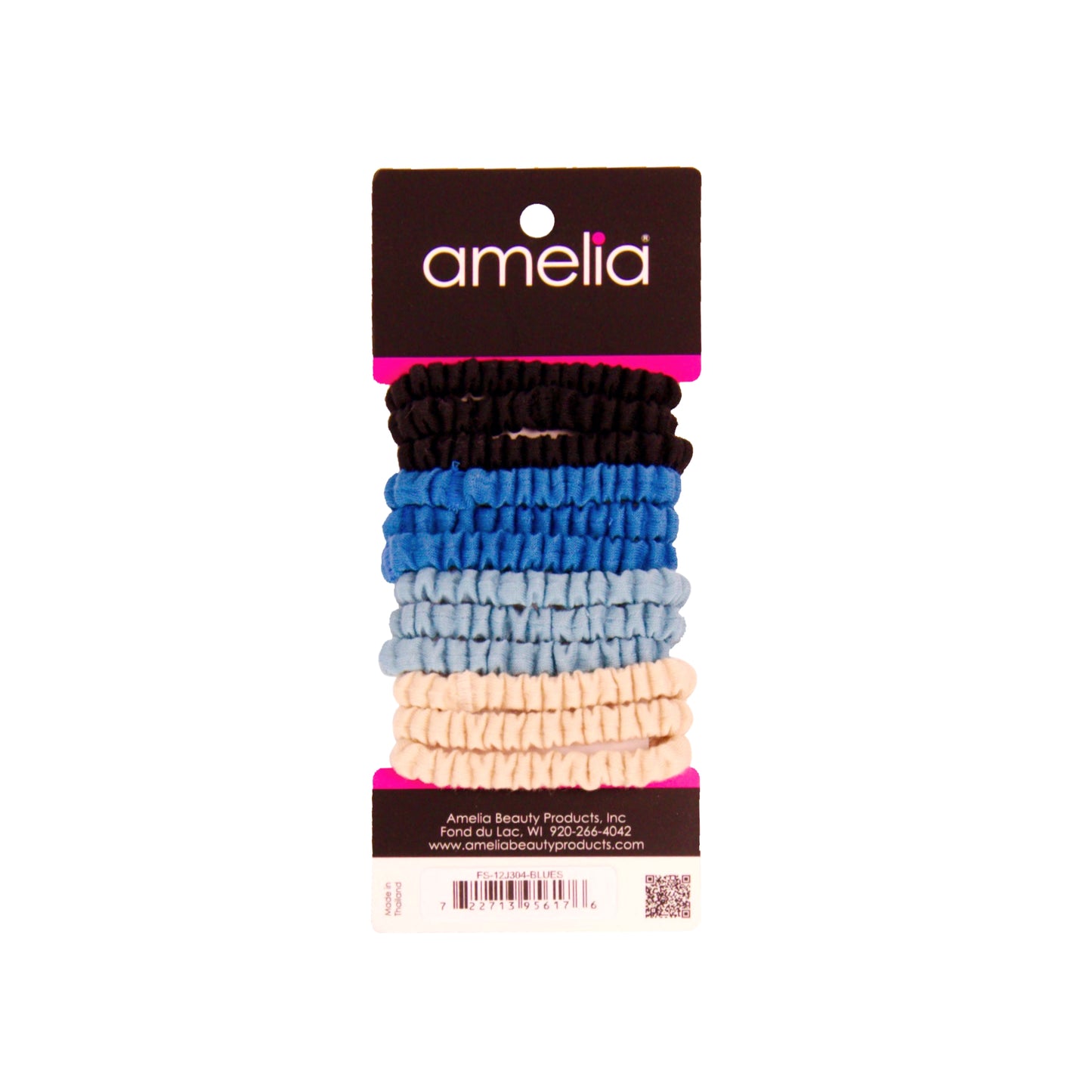Amelia Beauty, Ocean Blend Skinny Jersey Scrunchies, 2.125in Diameter, Gentle on Hair, Strong Hold, No Snag, No Dents or Creases. 12 Pack
