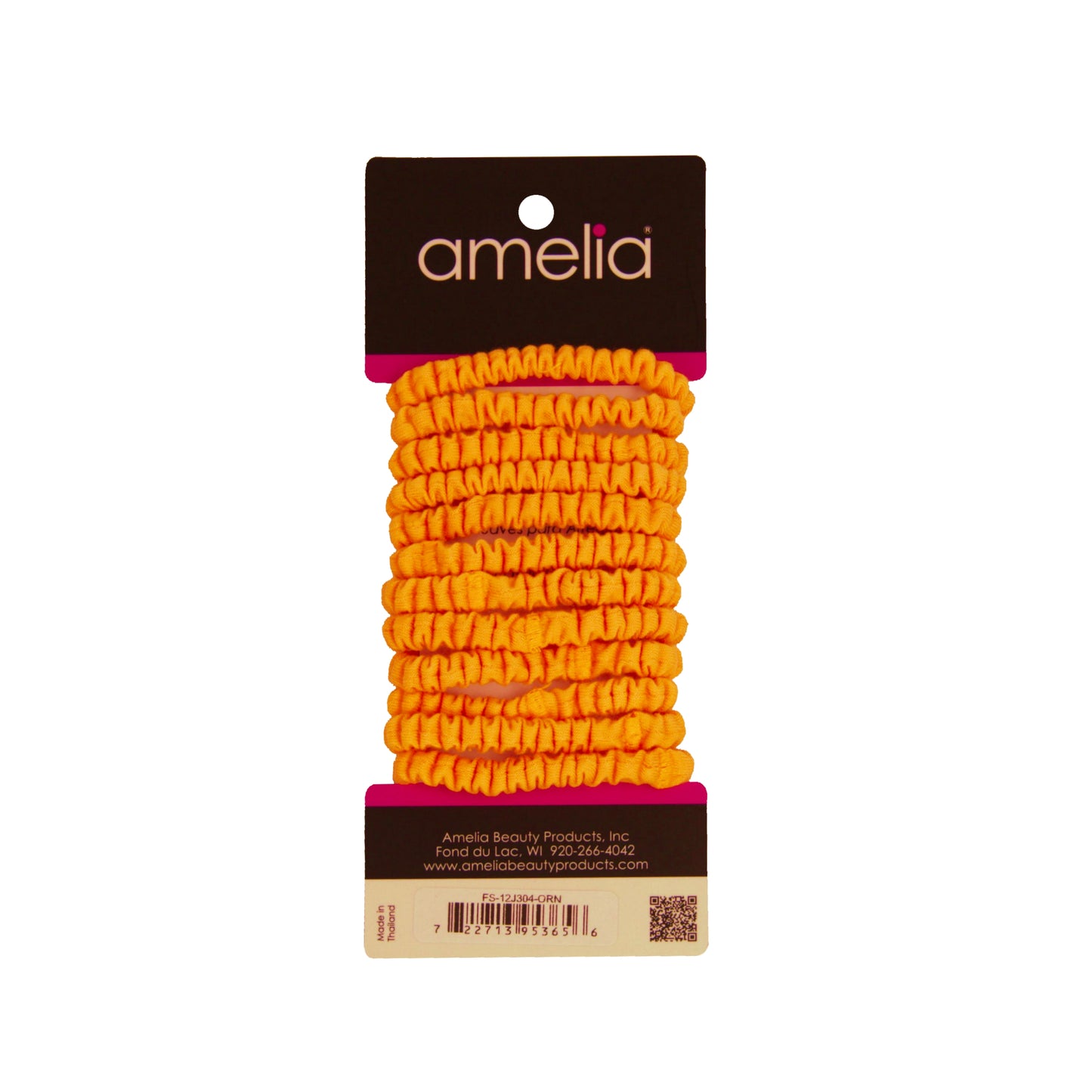 Amelia Beauty, Neon Orange Skinny Jersey Scrunchies, 2.125in Diameter, Gentle on Hair, Strong Hold, No Snag, No Dents or Creases. 12 Pack