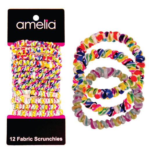 Amelia Beauty, Polka Dot and Stripe Mix Skinny Jersey Scrunchies, 2.125in Diameter, Gentle on Hair, Strong Hold, No Snag, No Dents or Creases. 12 Pack