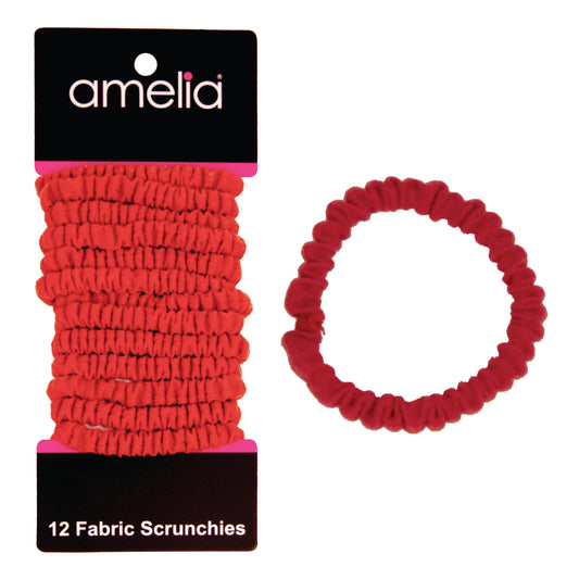 Amelia Beauty, Red Skinny Jersey Scrunchies, 2.125in Diameter, Gentle on Hair, Strong Hold, No Snag, No Dents or Creases. 12 Pack