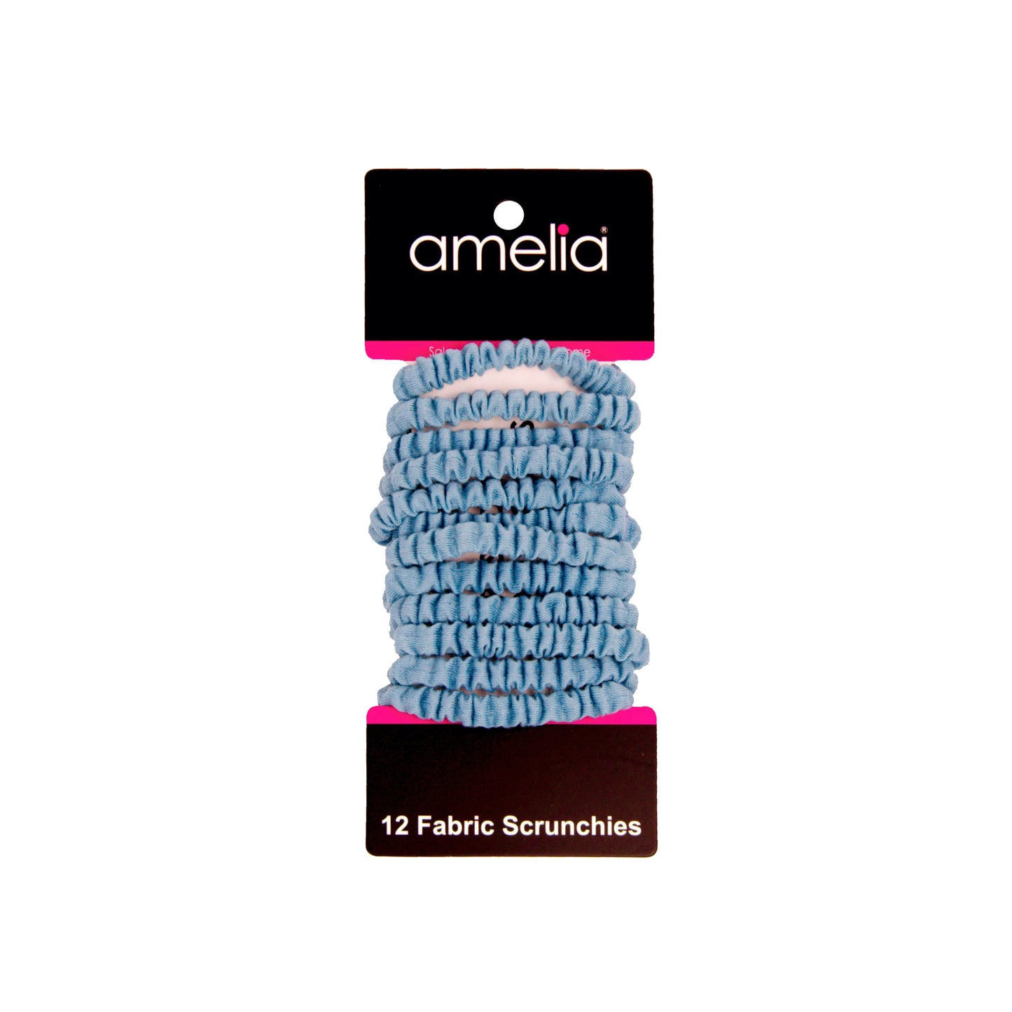 Amelia Beauty, Sky Blue Skinny Jersey Scrunchies, 2.125in Diameter, Gentle on Hair, Strong Hold, No Snag, No Dents or Creases. 12 Pack