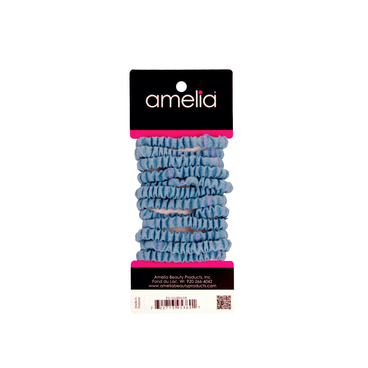 Amelia Beauty, Sky Blue Skinny Jersey Scrunchies, 2.125in Diameter, Gentle on Hair, Strong Hold, No Snag, No Dents or Creases. 12 Pack