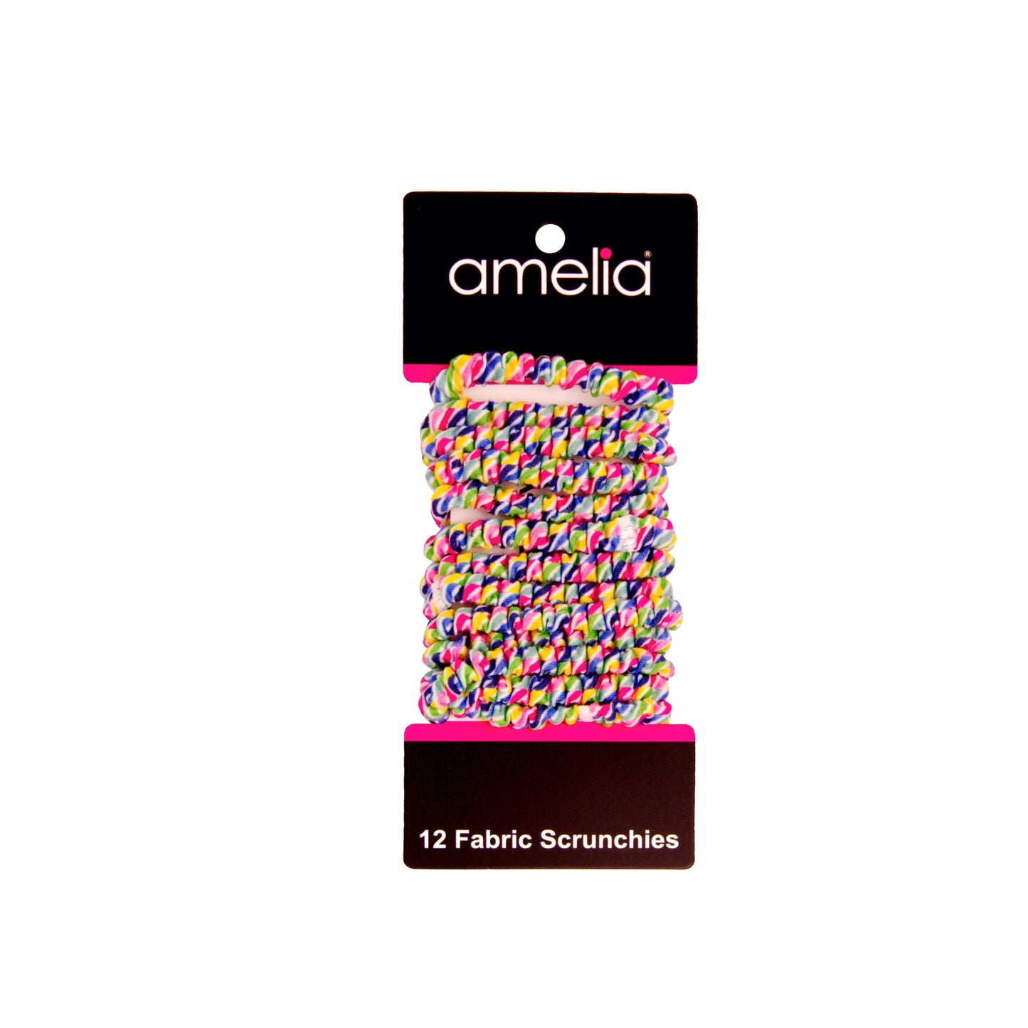 Amelia Beauty, Rainbow Stripe Skinny Jersey Scrunchies, 2.125in Diameter, Gentle on Hair, Strong Hold, No Snag, No Dents or Creases. 12 Pack