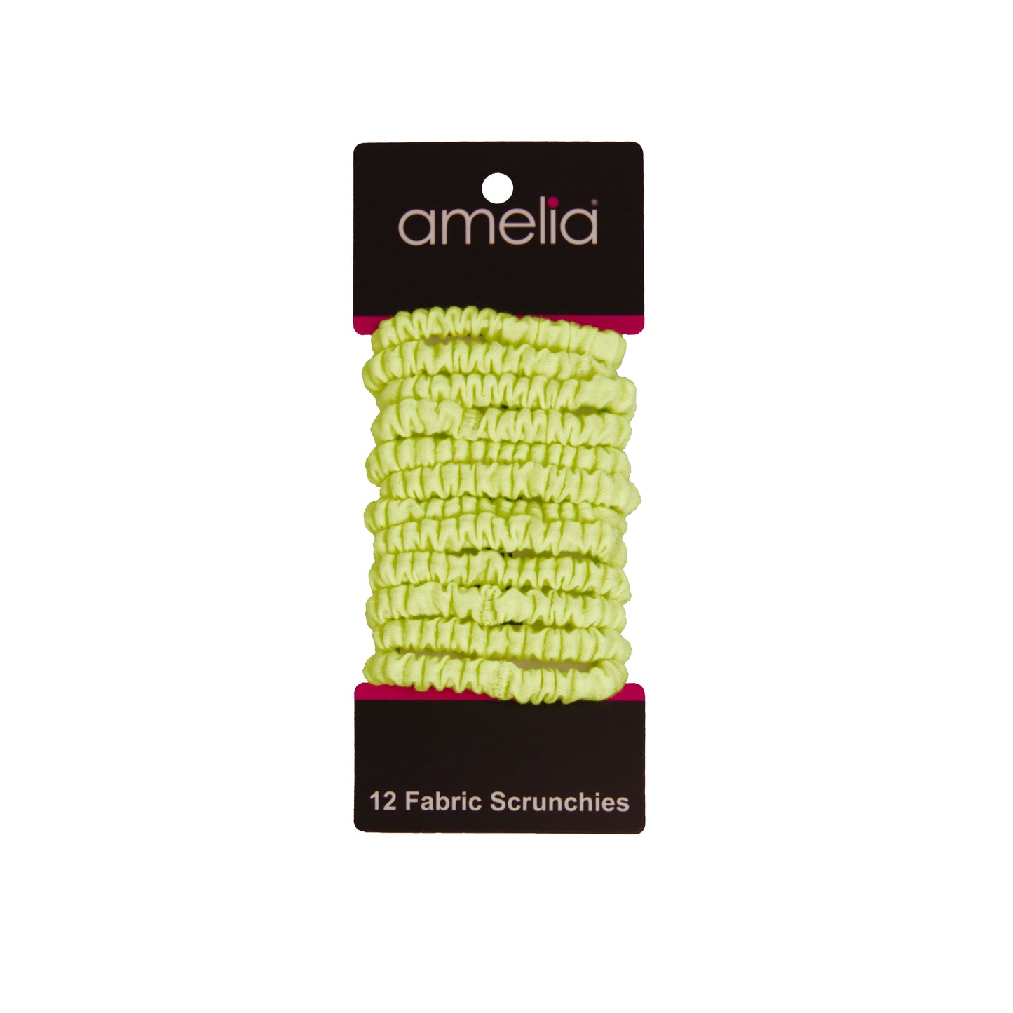 Amelia Beauty, Neon Yellow Skinny Jersey Scrunchies, 2.125in Diameter, Gentle on Hair, Strong Hold, No Snag, No Dents or Creases. 12 Pack