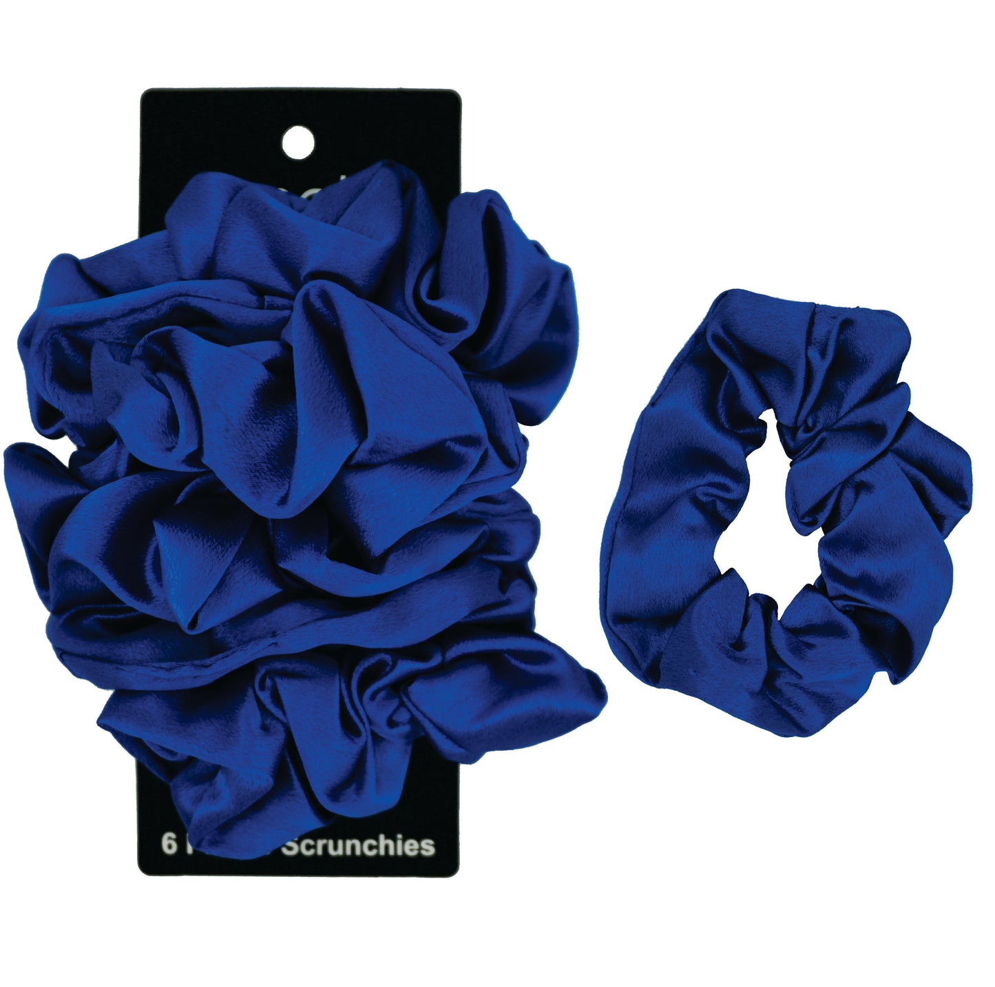 Amelia Beauty Products, Blue Imitation Silk Scrunchies, 4.5in Diameter, Gentle on Hair, Strong Hold, No Snag, No Dents or Creases. 6 Pack