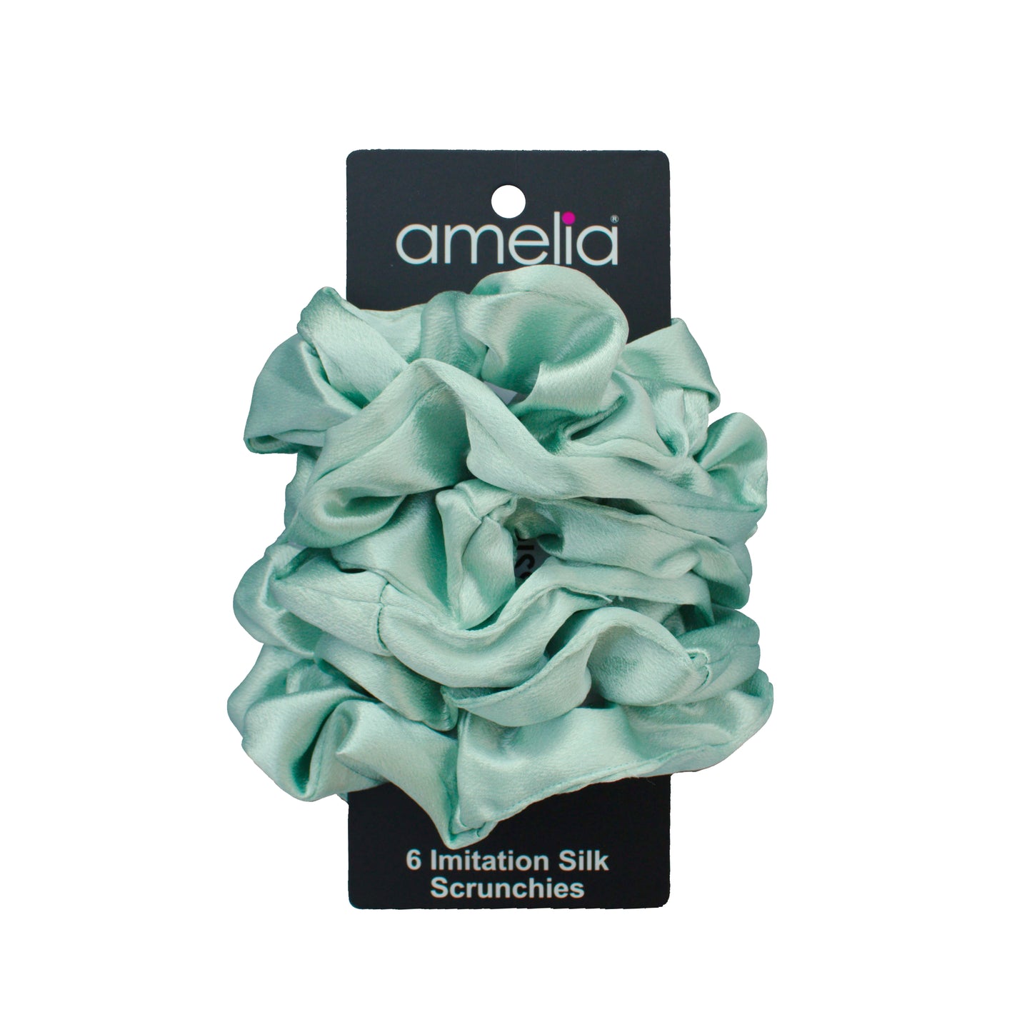 Amelia Beauty, Pastel Green, 4.5in Diameter Imitation Silk Scrunchies, Gentle on Hair, Strong Hold, No Snag, No Dents or Creases. 6 Pack