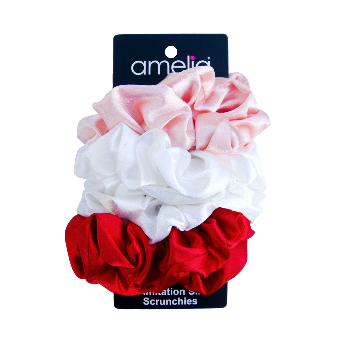 Amelia Beauty Products, Reds Mix Imitation Silk Scrunchies, 4.5in Diameter, Gentle on Hair, Strong Hold, No Snag, No Dents or Creases. 6 Pack