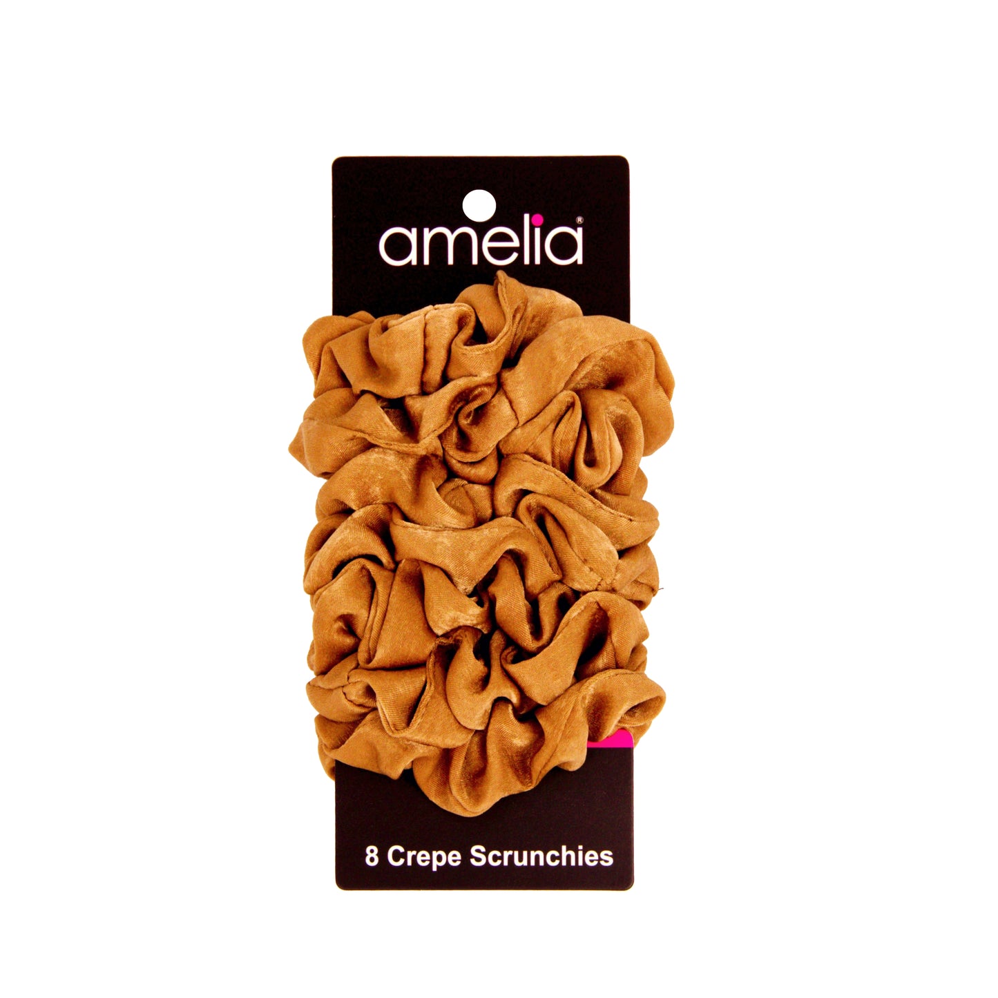 Amelia Beauty | 3in Brown Crepe Scrunchies | Soft, Gentle and Strong Hold | No Snag, No Dents or Creases | 8 Pack