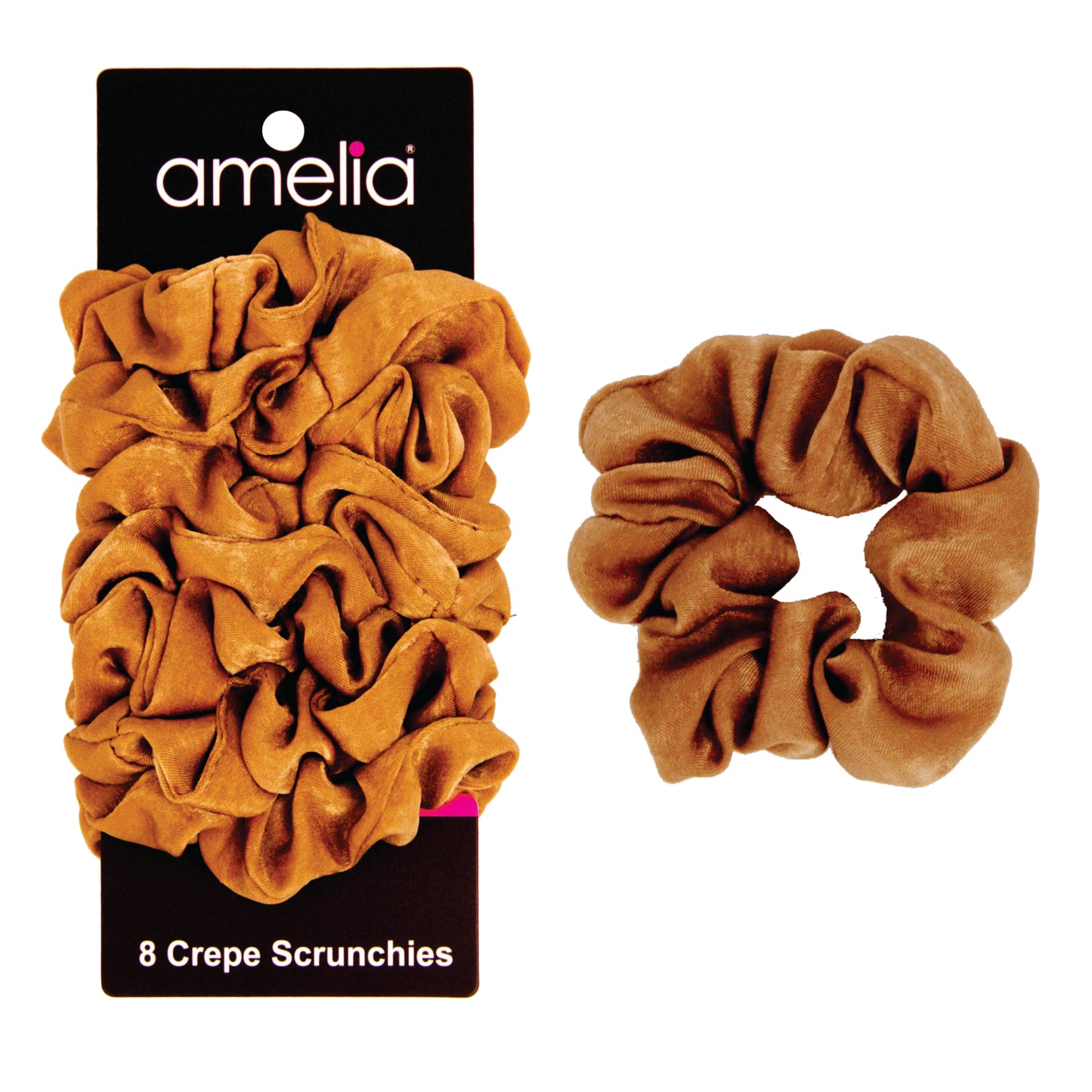 Amelia Beauty | 3in Brown Crepe Scrunchies | Soft, Gentle and Strong Hold | No Snag, No Dents or Creases | 8 Pack
