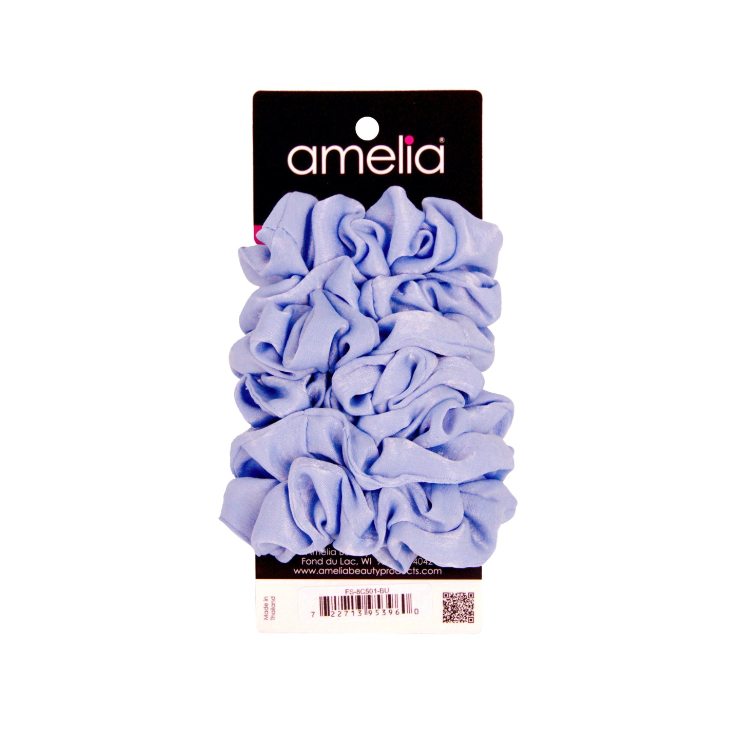 Amelia Beauty | 3in Blue Crepe Scrunchies | Soft, Gentle and Strong Hold | No Snag, No Dents or Creases | 8 Pack