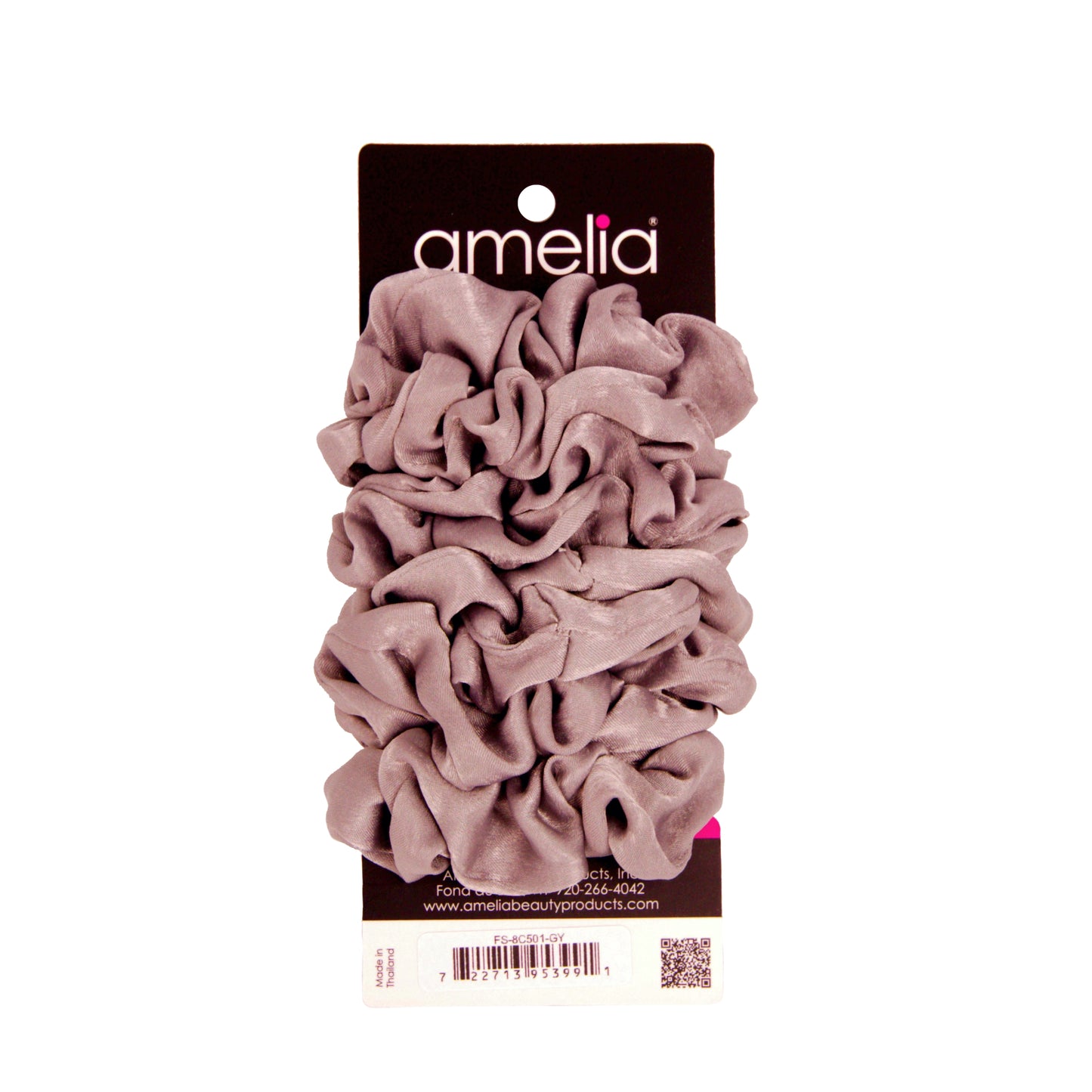 Amelia Beauty | 3in Grey Crepe Scrunchies | Soft, Gentle and Strong Hold | No Snag, No Dents or Creases | 8 Pack