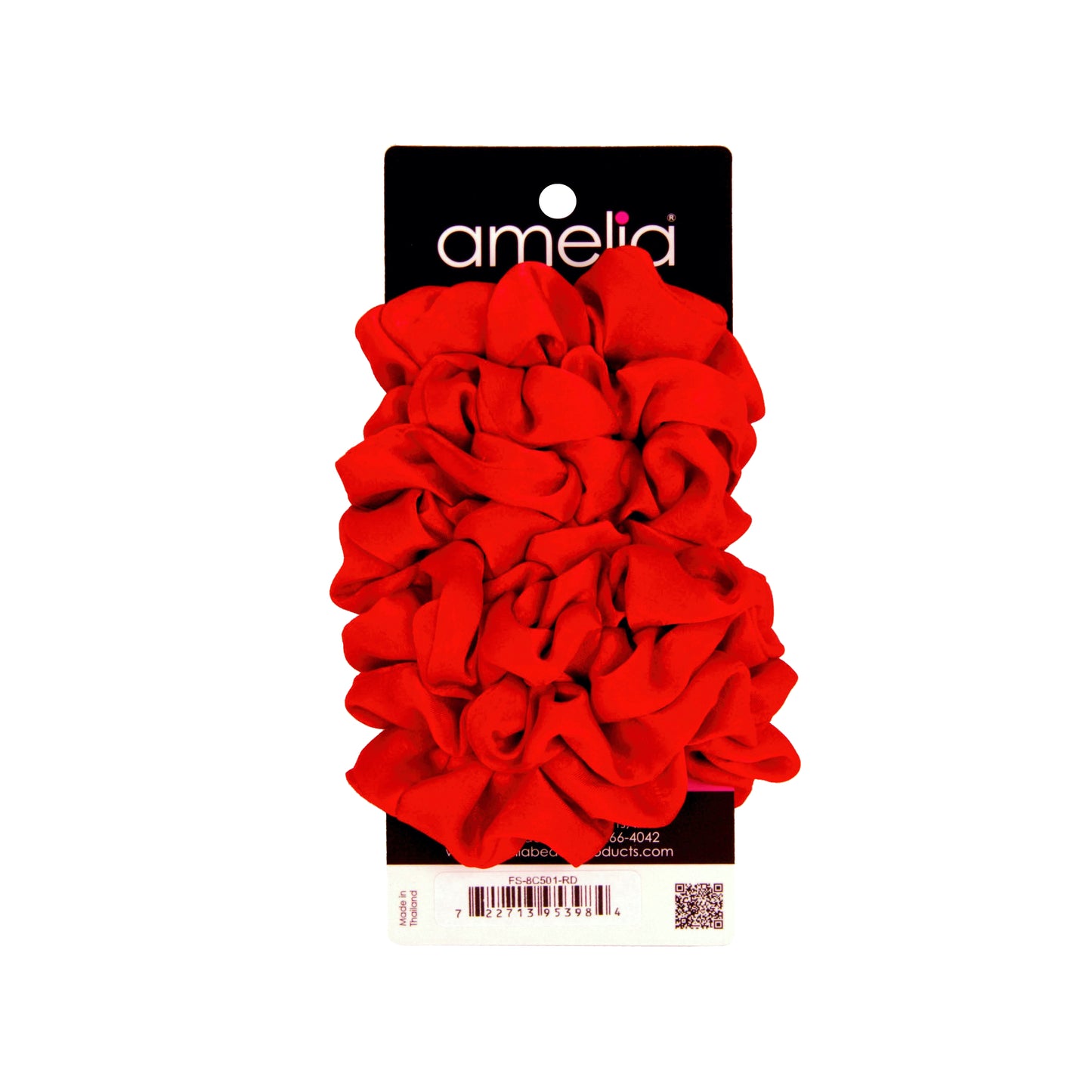 Amelia Beauty | 3in Red Crepe Scrunchies | Soft, Gentle and Strong Hold | No Snag, No Dents or Creases | 8 Pack