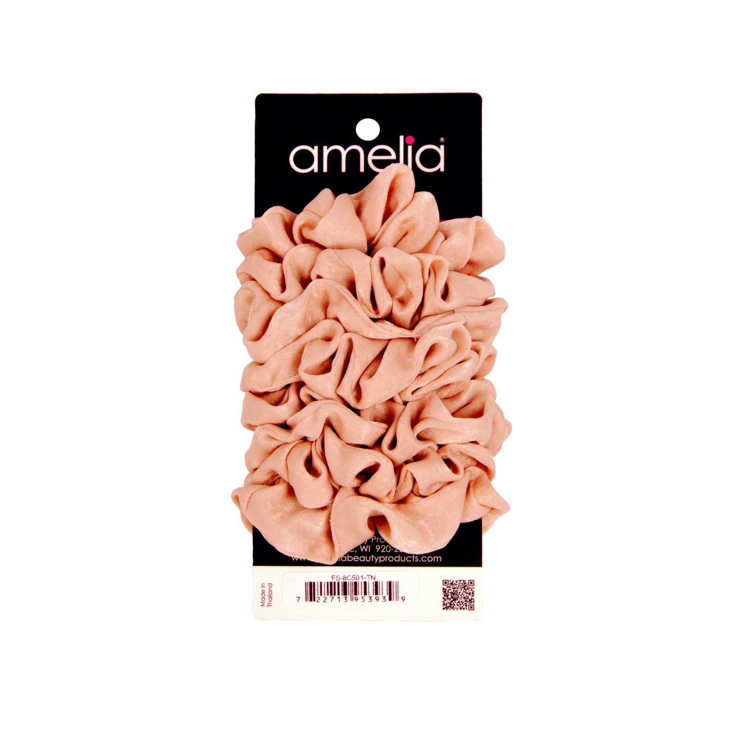 Amelia Beauty | 3in Tan Crepe Scrunchies | Soft, Gentle and Strong Hold | No Snag, No Dents or Creases | 8 Pack
