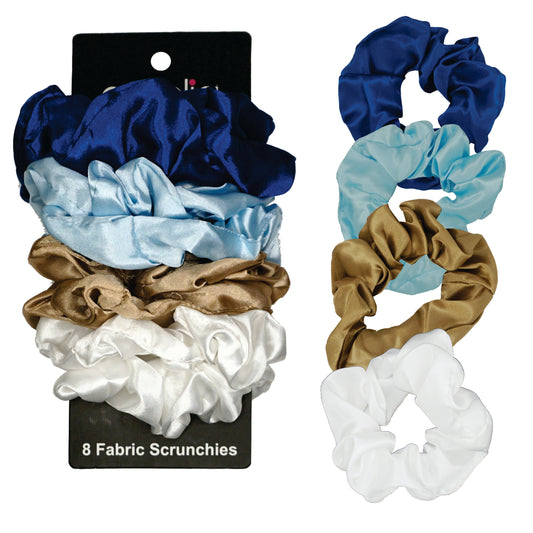 Amelia Beauty Products, Ocean Blend Satin Scrunchies, 3.5in Diameter, Gentle on Hair, Strong Hold, No Snag, No Dents or Creases. 8 Pack