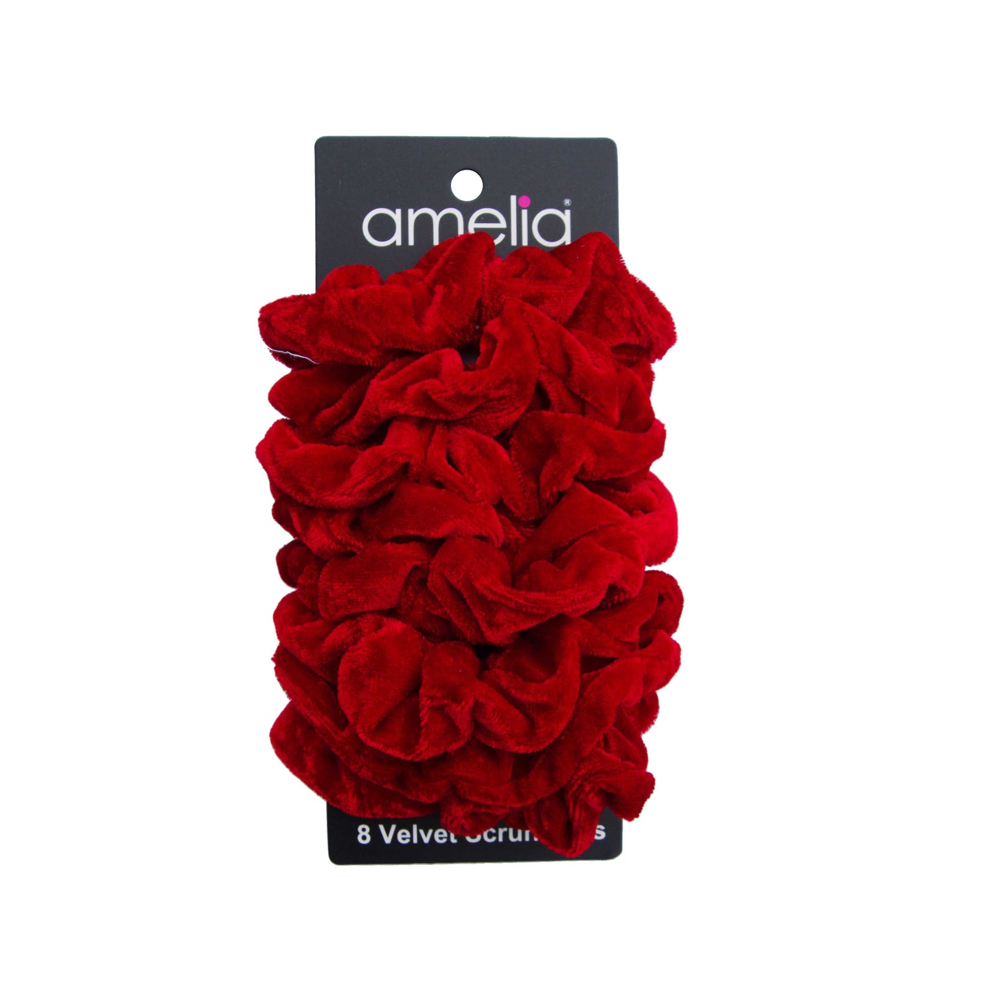Amelia Beauty, Red Velvet Scrunchies, 3.5in Diameter, Gentle on Hair, Strong Hold, No Snag, No Dents or Creases. 8 Pack