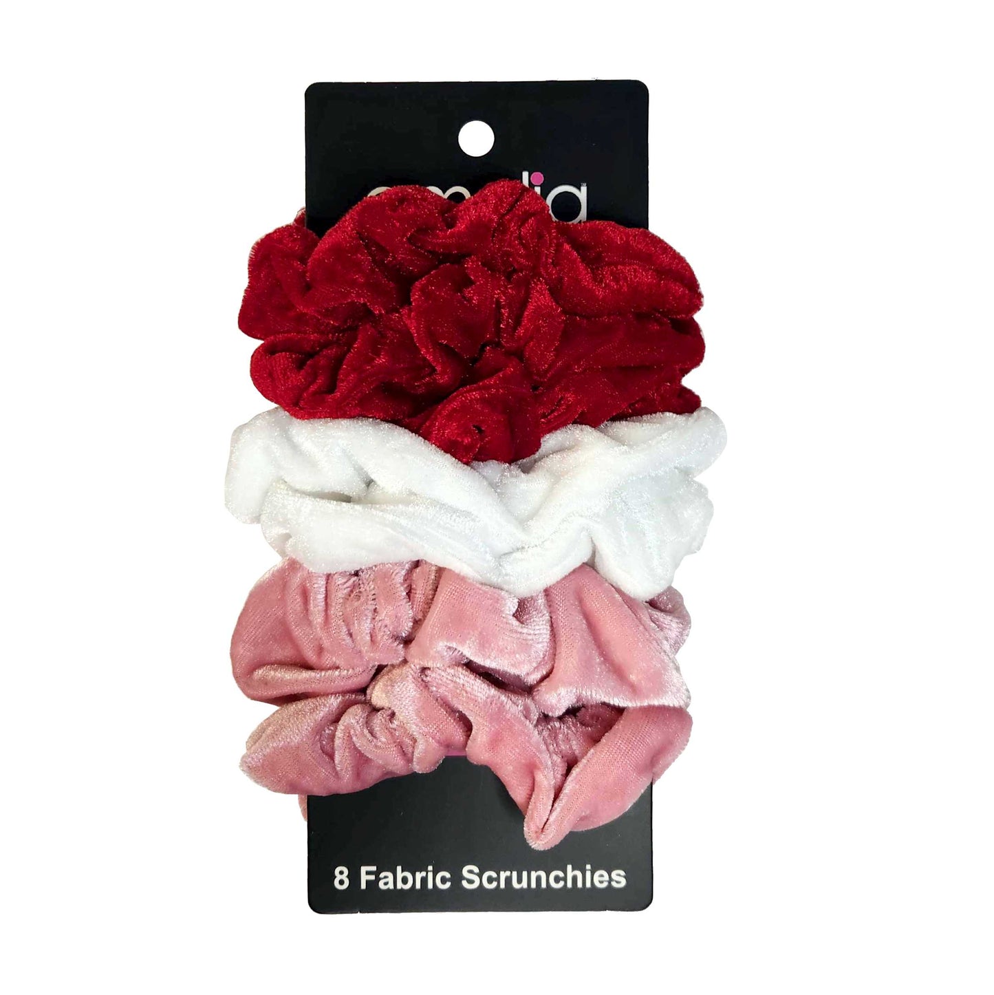 Amelia Beauty, Reds Mix Velvet Scrunchies, 3.5in Diameter, Gentle on Hair, Strong Hold, No Snag, No Dents or Creases. 8 Pack