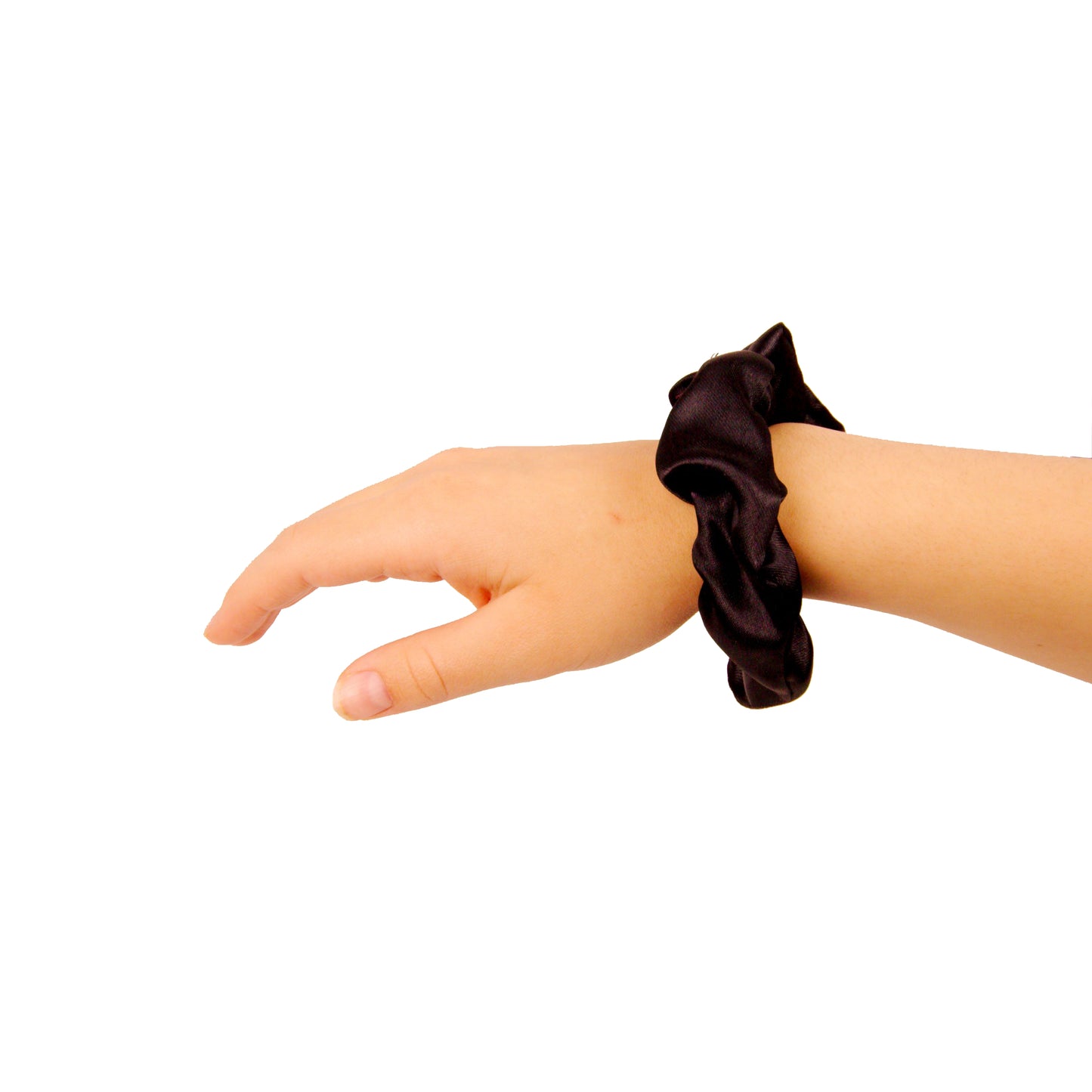 Amelia Beauty Products, Black Satin Scrunchies, 3.5in Diameter, Gentle on Hair, Strong Hold, No Snag, No Dents or Creases. 8 Pack