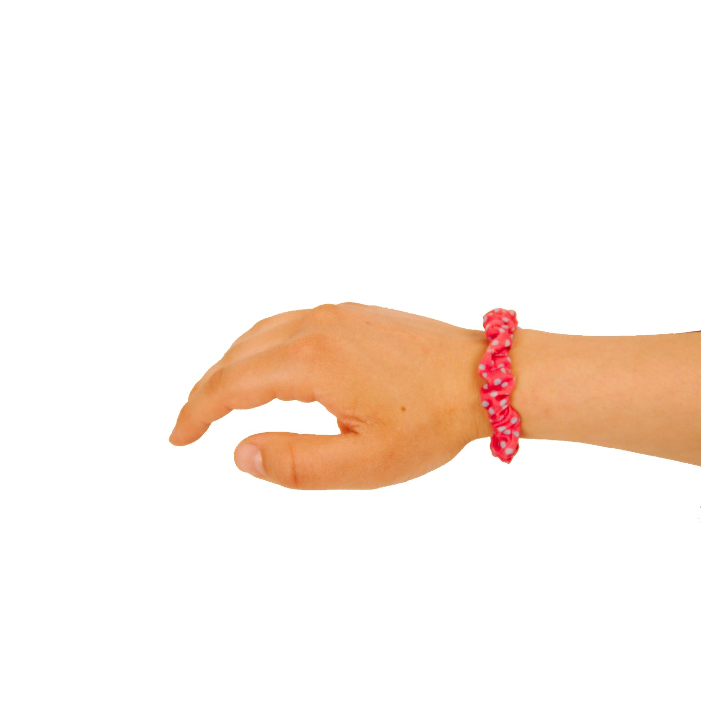 Amelia Beauty, Pink/Blue Dot Jersey Scrunchies, 2.25in Diameter, Gentle on Hair, Strong Hold, No Snag, No Dents or Creases. 12 Pack