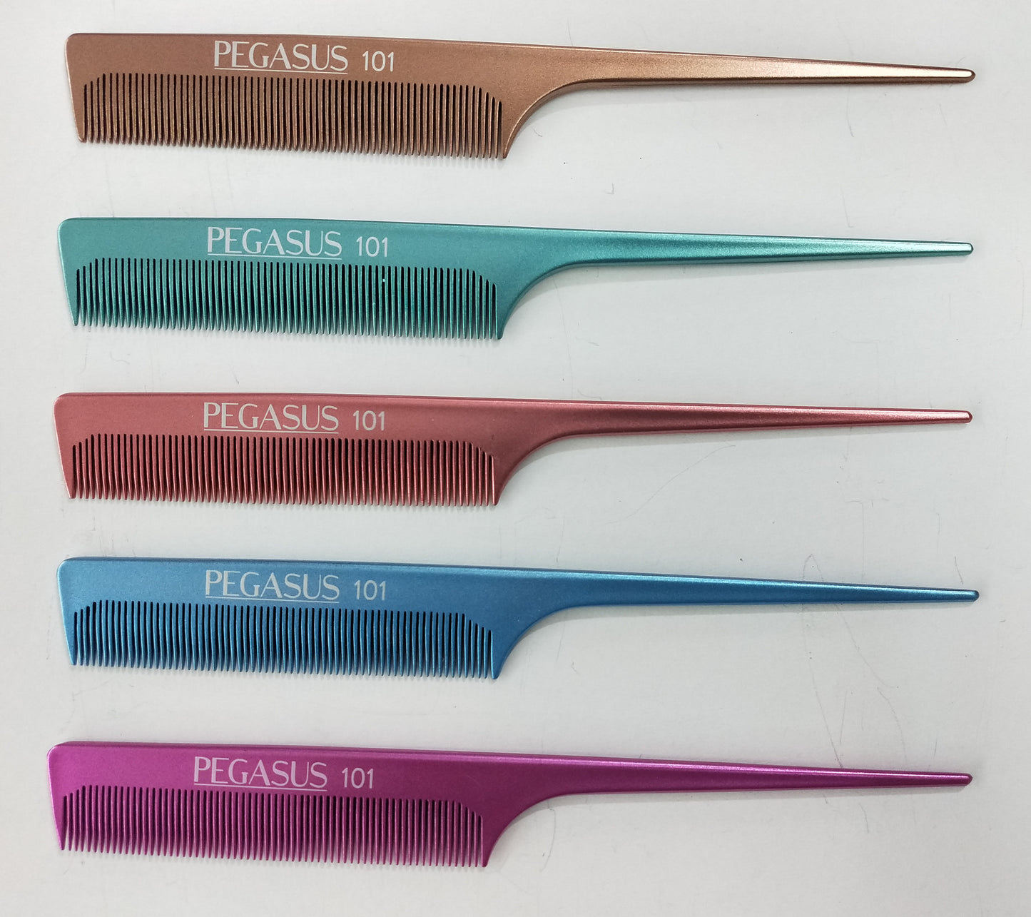 Pegasus MICOLOR 101, 8in Hard Rubber Fine Tooth Rat Tail Comb, Handmade, Seamless, Smooth Edges, Anti Static, Heat and Chemically Resistant, Great for Parting, Coloring Hair | Peines de goma dura - Gold