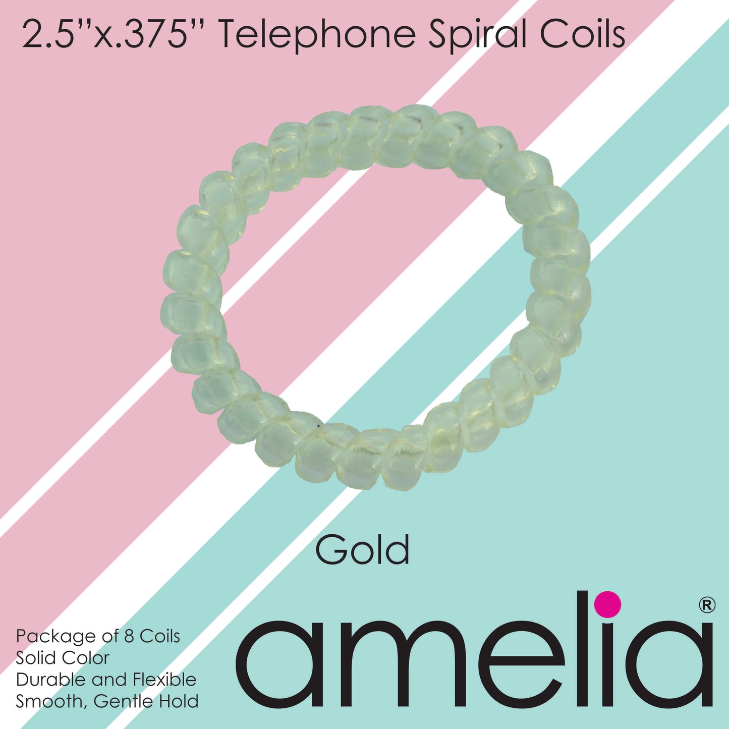 Amelia Beauty Products 8 Large Smooth Elastic Hair Coils, 2. 5in Diameter Thick Spiral Hair Ties, Gentle on Hair, Strong Hold and Minimizes Dents and Creases, Lemonade