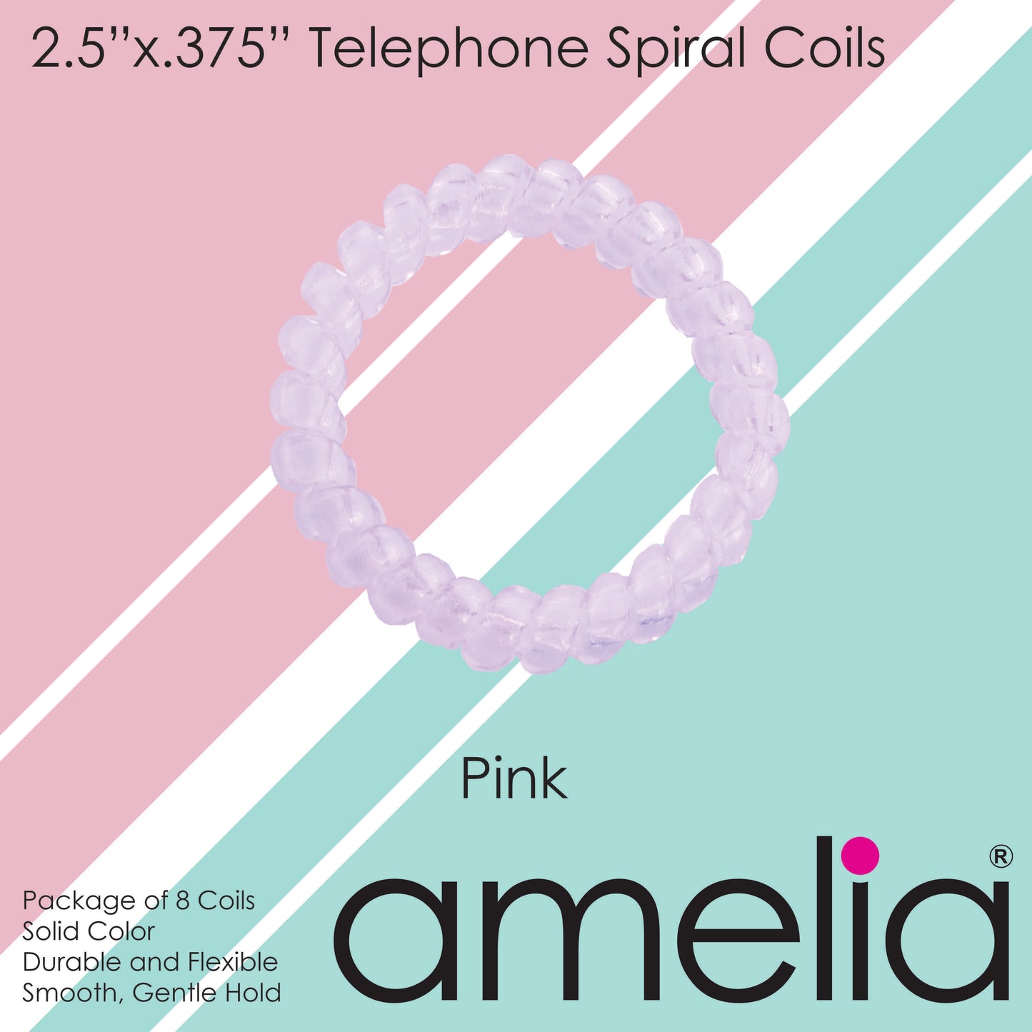 Amelia Beauty Products 8 Large Smooth Elastic Hair Coils, 2. 5in Diameter Thick Spiral Hair Ties, Gentle on Hair, Strong Hold and Minimizes Dents and Creases, PInk