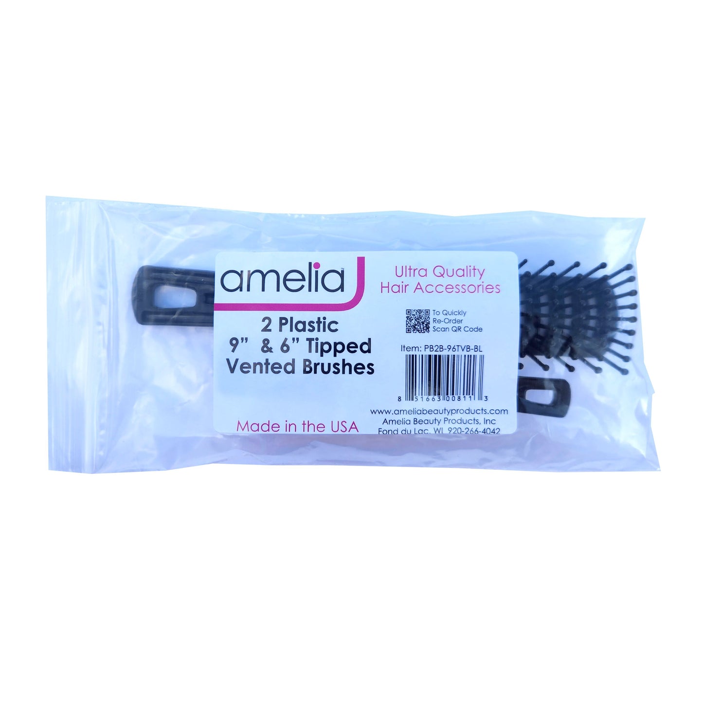 Amelia Beauty 9" and 6" Tipped Vented Hair Brush, 2 Pack – Fast Drying, Detangling & Volume Styling – Made in USA