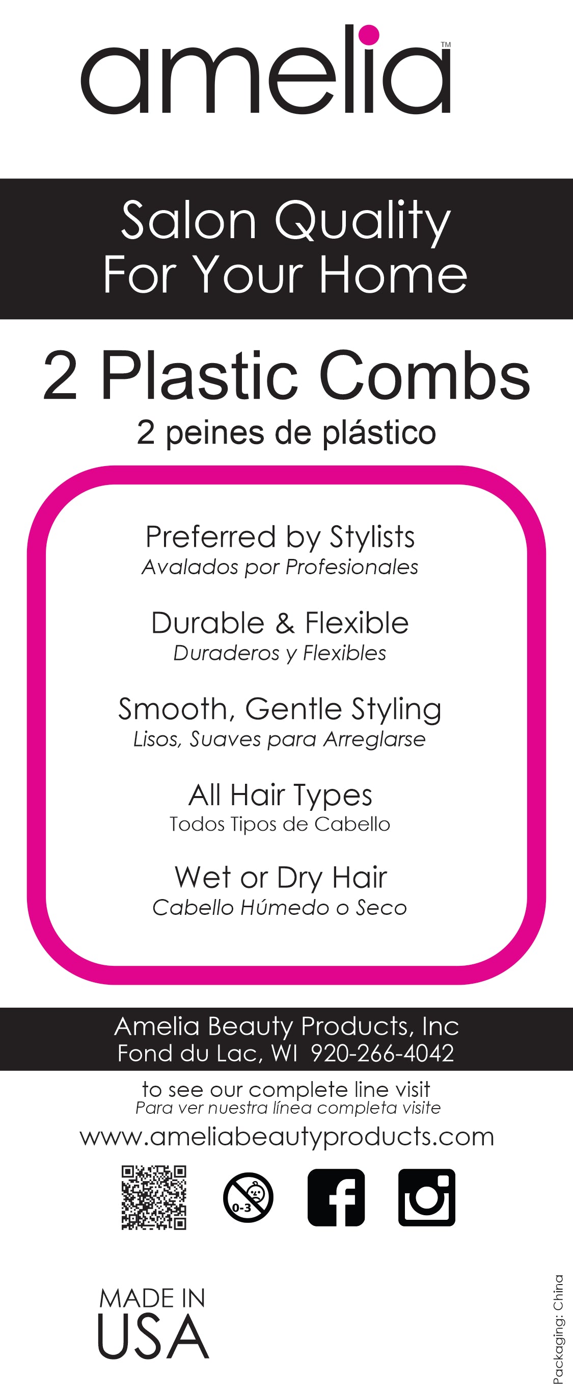 Amelia Beauty 2 Pack Marbling Comb – USA Made Multi-Use Rake Comb for Hair Styling & Floating Paint Art – High Quality Plastic, Ideal for Ebru Marbling, Acrylic Pouring, Hair Parting & Texture Effects