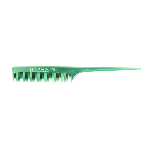 Pegasus MICOLOR 101, 8in Hard Rubber Fine Tooth Rat Tail Comb, Handmade, Seamless, Smooth Edges, Anti Static, Heat and Chemically Resistant, Great for Parting, Coloring Hair | Peines de goma dura - Green