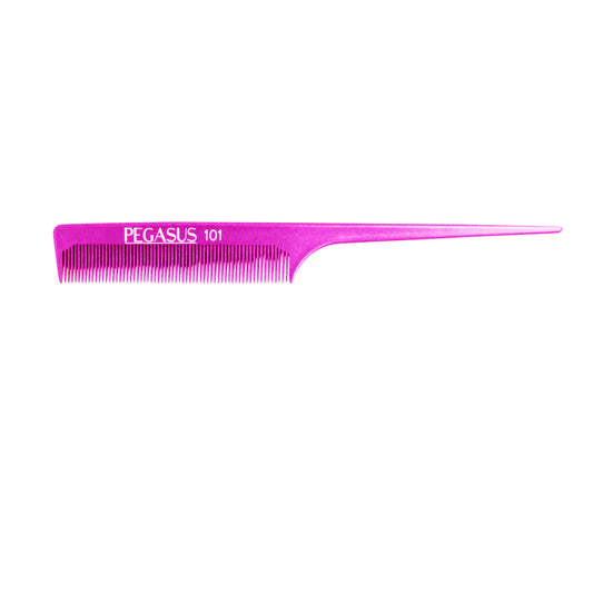 Pegasus MICOLOR 101, 8in Hard Rubber Fine Tooth Rat Tail Comb, Handmade, Seamless, Smooth Edges, Anti Static, Heat and Chemically Resistant, Great for Parting, Coloring Hair | Peines de goma dura - Pink